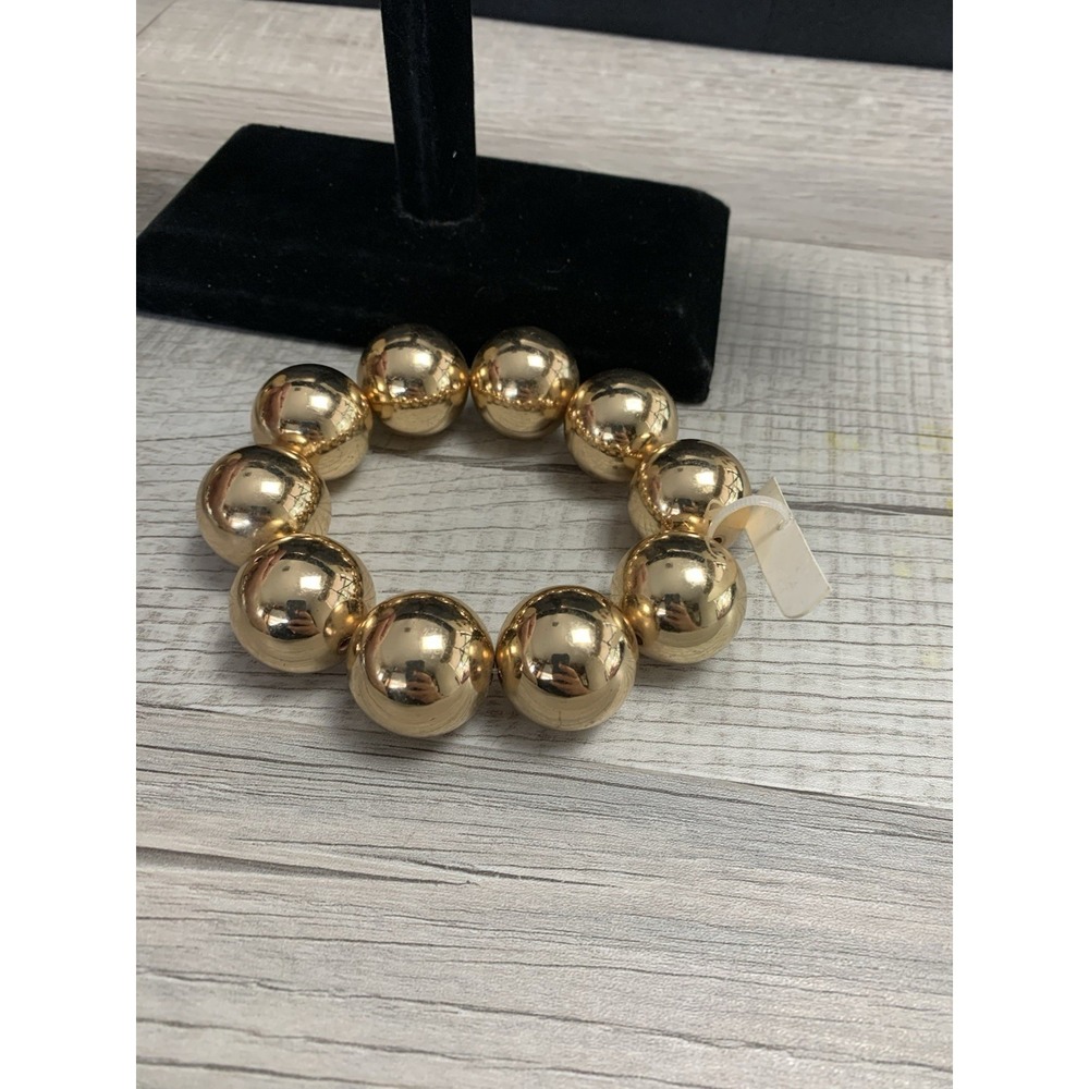 Ball Beaded Stretch Bracelet Gold Tone Statement Party Y2K 6 - 8"‎ - Picture 3 of 7